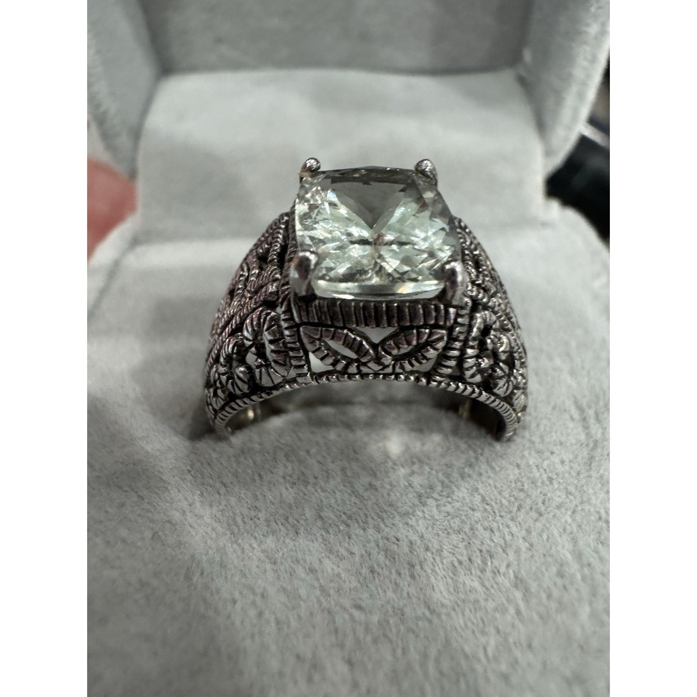 925 Sterling Silver Real 10x8mm Grey Quartz Ring Size 7